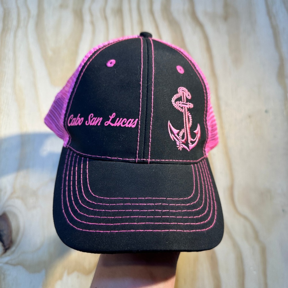 DKPS Cabo San Lucas Anchor Trucker Hat Black Pink Mesh Snapback Cap